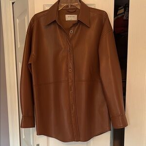 Aritzia Babaton Cognac Brown “Ganna” Faux Leather Shirt Jacket